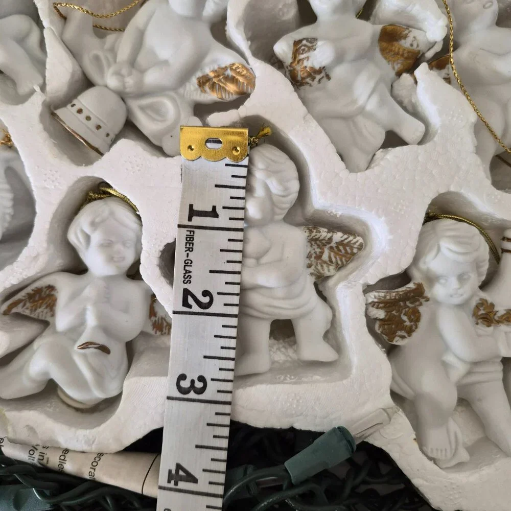 Vintage Lighted Porcelain Cherubs Strand Indoor Lights Set of 10 White Gold